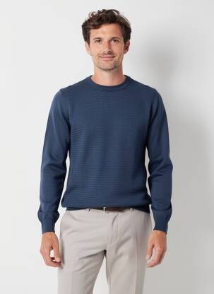 Pull stretch manches longues bleu DELAHAYE homme
