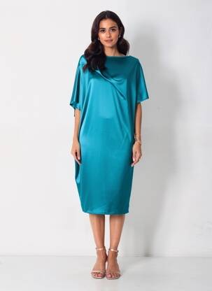 Robe mi-longue manches courtes manches courtes bleu GIANLUCA CAPANNOLO femme