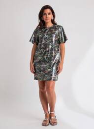 Robe courte imprimé fleurs manches courtes vert MSGM femme