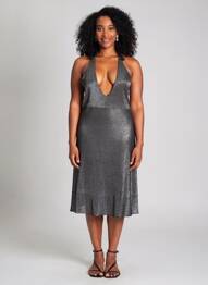 Robe mi-longue col v fines bretelles noir L'AUTRE CHOSE femme