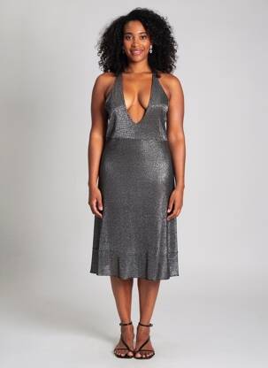 Robe mi-longue col v fines bretelles noir L'AUTRE CHOSE femme