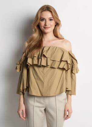 Top col carré manches 3/4 marron ERIKA CAVALLINI femme