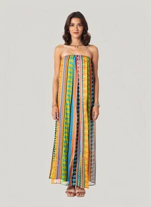 Robe longue tissage crêpe sans manche jaune MSGM femme