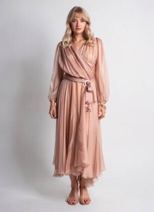 Robe mi-longue coupe fluide manches longues rose MARIA LUCIA HOHAN femme