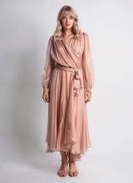Robe mi-longue coupe fluide manches longues rose MARIA LUCIA HOHAN femme