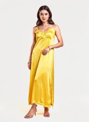 Robe mi-longue coupe fluide fines bretelles jaune MA'AN femme