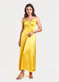 Robe mi-longue coupe fluide fines bretelles jaune MA'AN femme