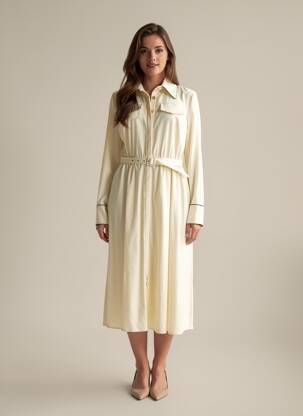 Robe longue manches longues manches longues beige CRIDA femme