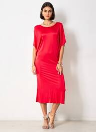 Robe mi-longue manches courtes manches courtes rouge MSGM femme