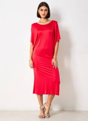 Robe mi-longue manches courtes manches courtes rouge MSGM femme