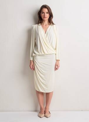 Robe mi-longue manches longues manches longues beige MSGM femme