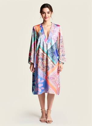 Robe mi-longue coupe fluide manches longues bleu ALICE & TRIXIE femme