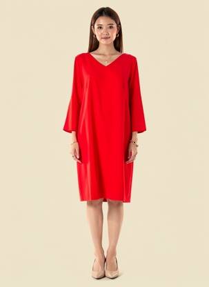 Robe mi-longue tissage crêpe manches longues rouge ANTONELLI FIRENZE femme