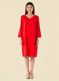 Robe mi-longue tissage crêpe manches longues rouge ANTONELLI FIRENZE femme