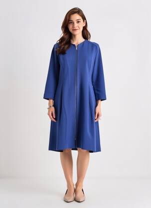 Robe mi-longue tissage crêpe manches longues bleu ANTONELLI FIRENZE femme