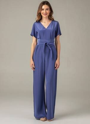 Combi-pantalon tissage crêpe manches courtes bleu ASPESI femme