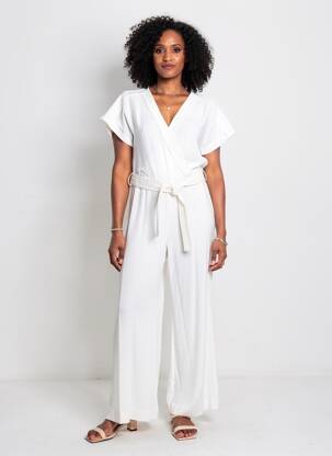 Combi-pantalon tissage crêpe manches courtes blanc PIAZZA SEMPIONE femme