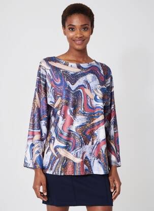 Pull coupe droite manches longues bleu COULEURS DU TEMPS femme