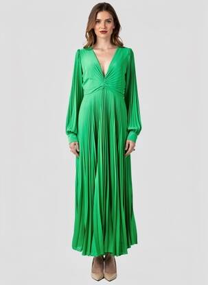 Robe longue manches longues manches longues vert ORNELYS femme