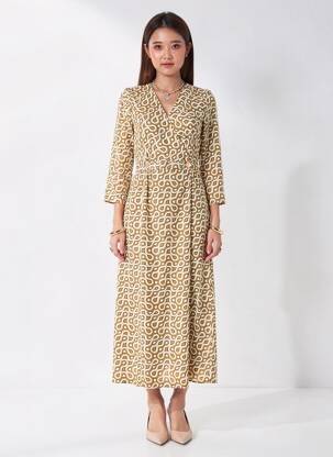 Robe longue tissage popeline manches 3/4 vert LA PETITE ETOILE femme