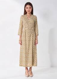 Robe longue tissage popeline manches 3/4 vert LA PETITE ETOILE femme