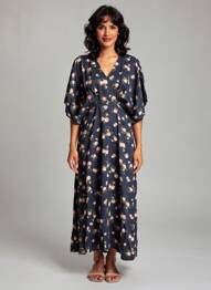 Robe longue manches courtes manches courtes bleu NUMPH femme