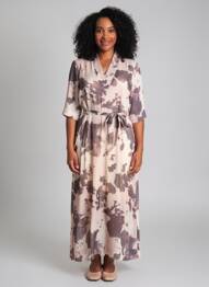 Robe longue tissage popeline manches courtes beige NUMPH femme