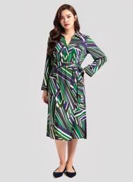 Robe mi-longue imprimé fantaisie manches longues bleu LA PETITE ETOILE femme