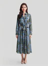 Robe mi-longue imprimé fantaisie manches longues bleu LA PETITE ETOILE femme