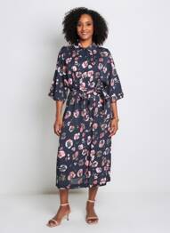 Robe mi-longue manches 3/4 manches 3/4 bleu NUMPH femme