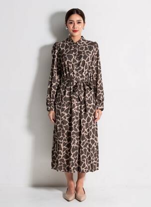 Robe mi-longue manches longues manches longues marron NUMPH femme