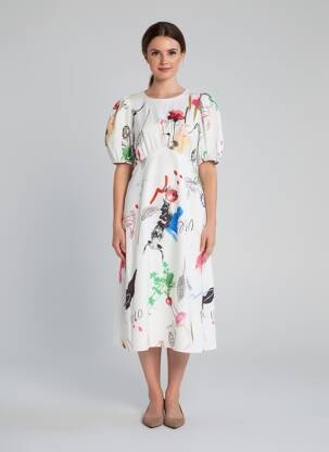 Robe mi-longue imprimé fleurs manches courtes blanc NUMPH femme