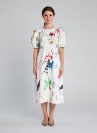 Robe mi-longue imprimé fleurs manches courtes blanc NUMPH femme