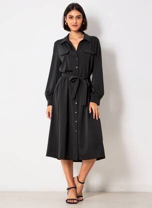 Robe mi-longue manches longues manches longues noir ARTLOVE femme