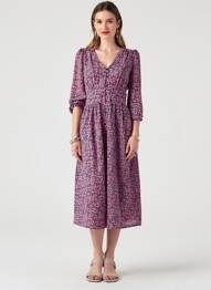 Robe mi-longue imprimé fleurs manches 3/4 rose LA PETITE ETOILE femme