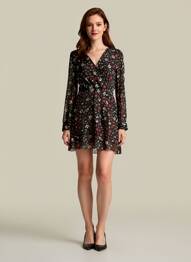 Robe courte tissage crêpe manches longues noir LA PETITE ETOILE femme