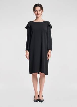 Robe mi-longue tissage crêpe manches longues noir LA PETITE ETOILE femme