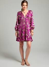 Robe mi-longue imprimé fleurs manches longues violet LA PETITE ETOILE femme