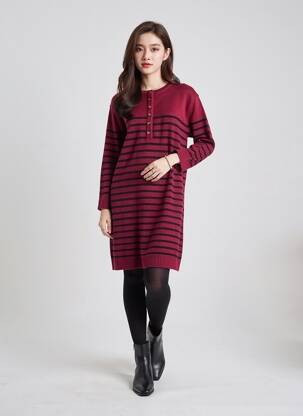 Robe pull coupe droite manches longues rouge ARTLOVE femme