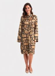 Robe mi-longue imprimé fantaisie manches longues marron NUMPH femme