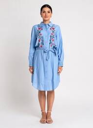 Robe mi-longue manches longues manches longues bleu NUMPH femme