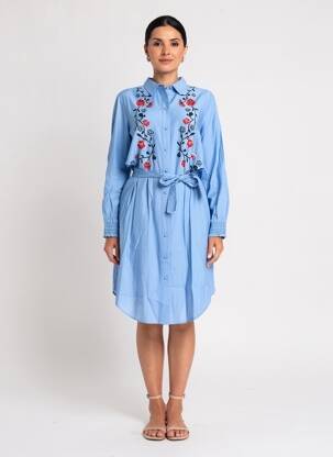 Robe mi-longue manches longues manches longues bleu NUMPH femme