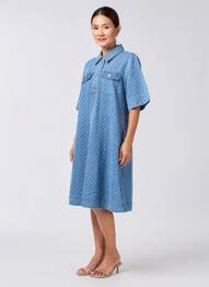 Robe mi-longue manches courtes manches courtes bleu NUMPH femme