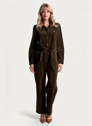 Combi-pantalon fermeture boutonnée sur le devant manches longues vert ARTLOVE femme