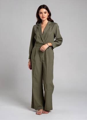 Combi-pantalon fermeture boutonnée sur le devant manches longues vert LA PETITE ETOILE femme