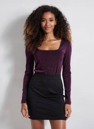 Top col carré manches longues violet LA PETITE ETOILE femme