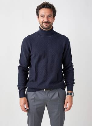 Pull col roulé maille torsadée manches longues bleu FYNCH-HATTON homme