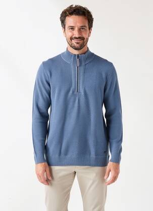 Pull maille souple et aérée manches longues bleu PIERRE CARDIN homme
