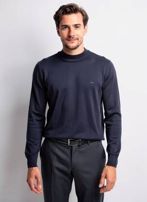 Pull maille souple et aérée manches longues bleu FYNCH-HATTON homme