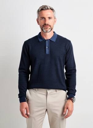 Pull maille souple et aérée manches longues bleu PIERRE CARDIN homme